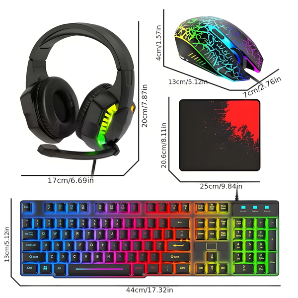 4-in-1 Gaming Combo Wired Keyboard, Mouse, Headset & Mouse Pad